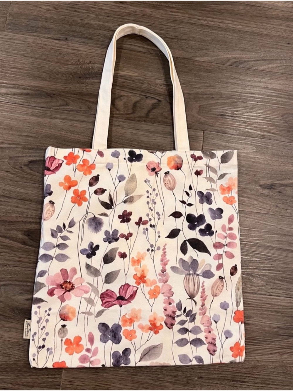 New Floral Canvas Tote Bag in Cream with Floral Bloom
